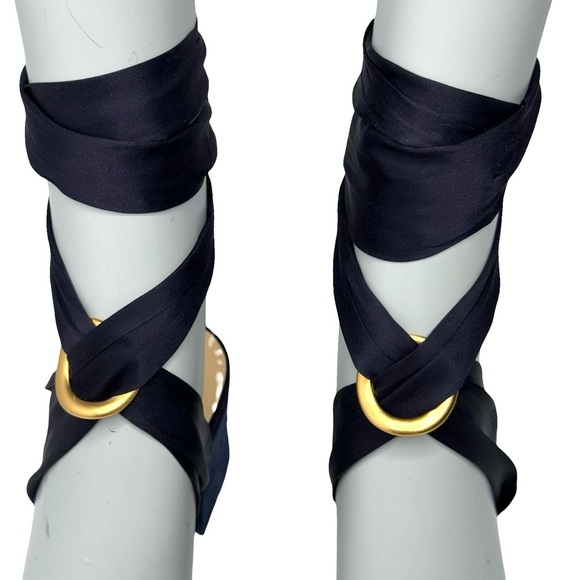 ALEXANDRE BIRMAN Alessa 60 Suede Ankle Wrap Block Sandals Navy Petrol with Gold - Picture 9 of 16